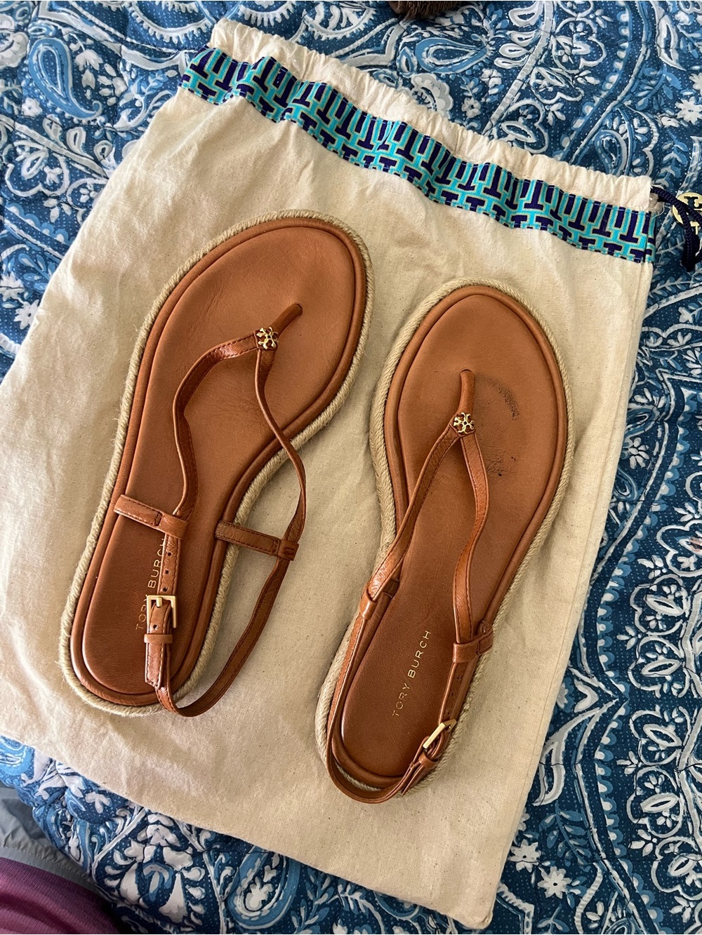 Tory Burch Brown Leather Thong Slingback Sandals